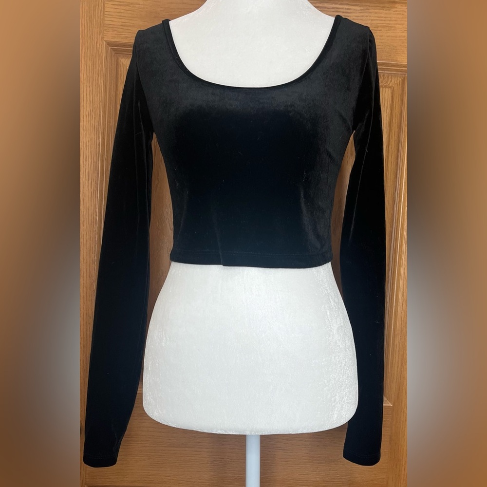 Mossimo Supply Co. Black Velvet Scoop Neck Crop Top